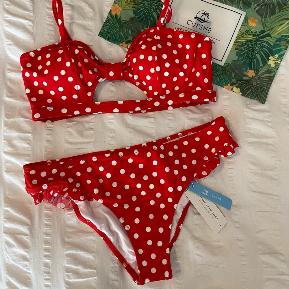 Red Polka dot cutout bikini